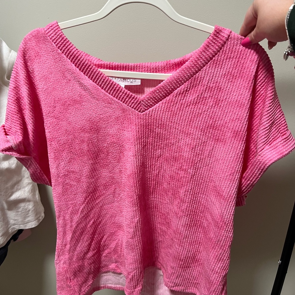 Vibrant Pink V-Neck Short Sleeve Top